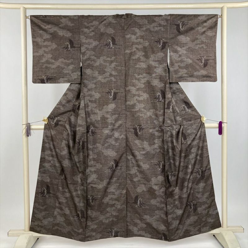 着物と帯 時流】ツ25181◇紬の着物◇裄ロング 黒 市松 美品