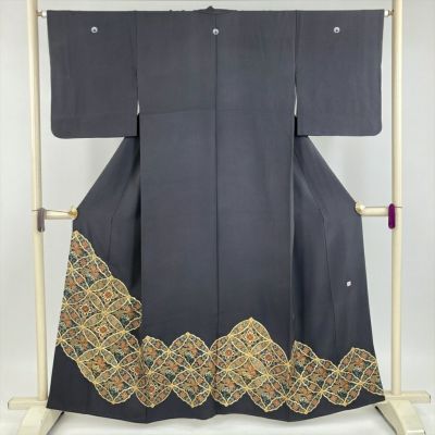 中古） 色留袖 白茶 ベージュ フォーマル 金銀駒刺繍 鳥 袷 絹