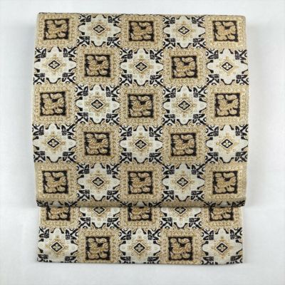 中古）袋帯 紫 カジュアル 全通 染め 金彩 蒔糊 花唐草 絹