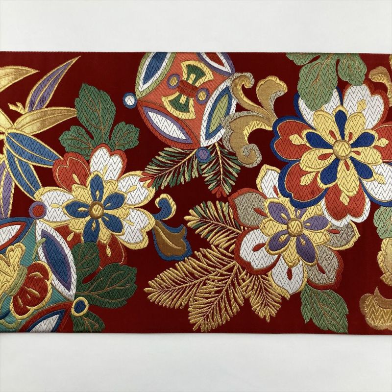 中古)振袖用袋帯 赤茶 フォーマル 六通 金糸 引き箔 吉祥文様 絹 中古)振袖用袋帯 赤茶 フォーマル 六通 金糸 引き箔 吉祥文様 絹