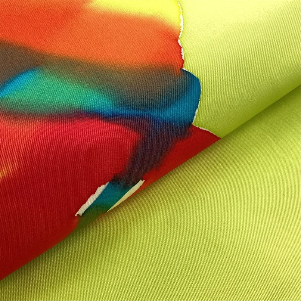 中古）名古屋帯 黄緑 カジュアル 名古屋仕立て 塩瀬 染め 抽象柄 絹