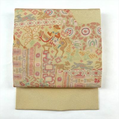 中古）名古屋帯 紫 カジュアル 松葉仕立て 織り 流線 横段 幾何学柄