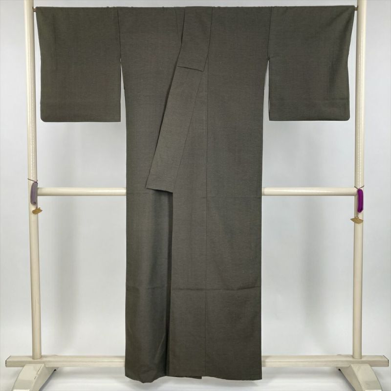 海老茶色の紬 裄63 適応身長152-162 正絹 広襟 袷 IS1022