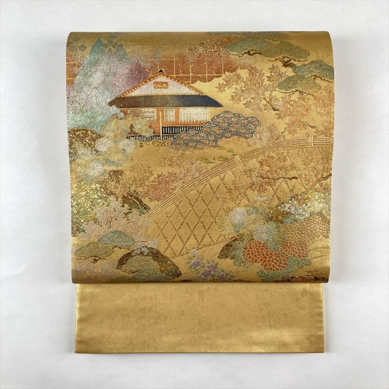 ❪7568T❫ ▧ 袋帯 (正絹) ▧ 楽天市場】袋帯 帯 留袖 訪問着 ＜ゴールド／扇に四季花