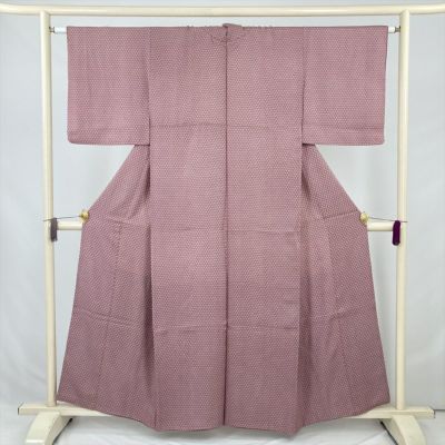 中古） 小紋 ブルーグレー カジュアル 伊勢型 袷 絹 【身丈】142.5cm