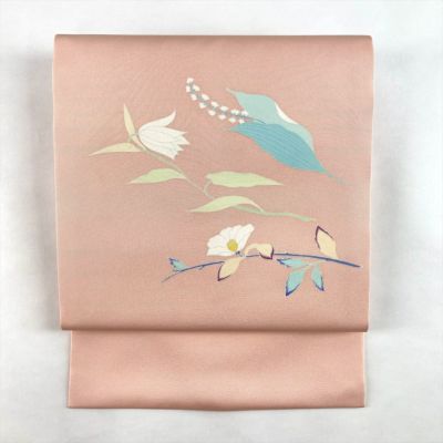 中古）名古屋帯 紫 カジュアル 松葉仕立て 織り 流線 横段 幾何学柄