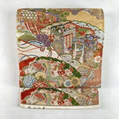 中古）袋帯 金色 フォーマル 六通 織り 川島織物 蝶 絹