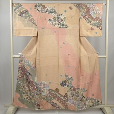 中古） 特撰京友禅 松井青々 訪問着 ピンク 珊瑚色 マルチカラー セミ