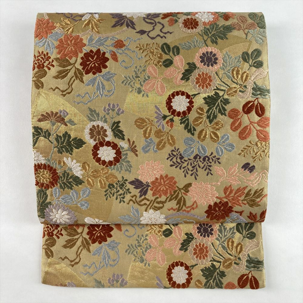 未使用正絹六通柄袋帯 唐織 花扇宝尽 正統派古典柄