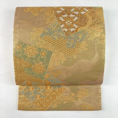 川島織物　金色　袋帯　六通 中古）袋帯 金色 フォーマル 六通 織り 川島織物 蝶 絹