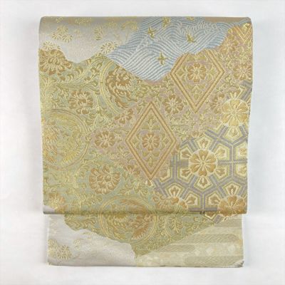 中古）誉田屋源兵衛 袋帯 銀色 フォーマル 全通 織り 金糸 銀糸 西陣