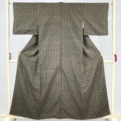 中古）夏小紋 紺 カジュアル 絽 狢菊（むじなぎく） S【身丈】158.5cm