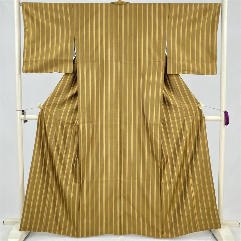 中古） 黄八丈 濃黄 カジュアル まるまなこ 袷 絹【身丈】158cm【裄丈