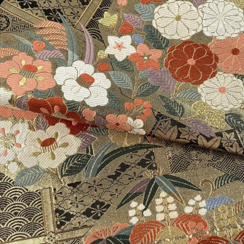 こめ　袋帯【比井良木綴】正絹 瑞遠峰 六通柄 金色 つづれ フォーマル こめ 袋帯【比井良木綴】正絹 瑞遠峰 六通柄 金色 つづれ フォーマル