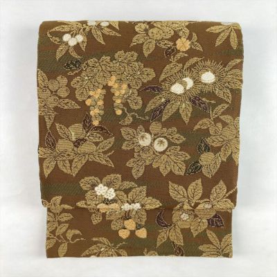 中古）名古屋帯 黒 カジュアル 松葉仕立て 博多織 縞 に蝙蝠 絹