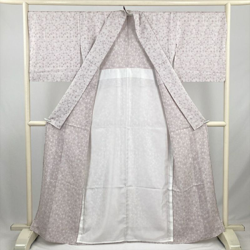 中古） 単衣紬 ピンク カジュアル 葵 桐 単衣 絹 【身丈】160cm【裄丈