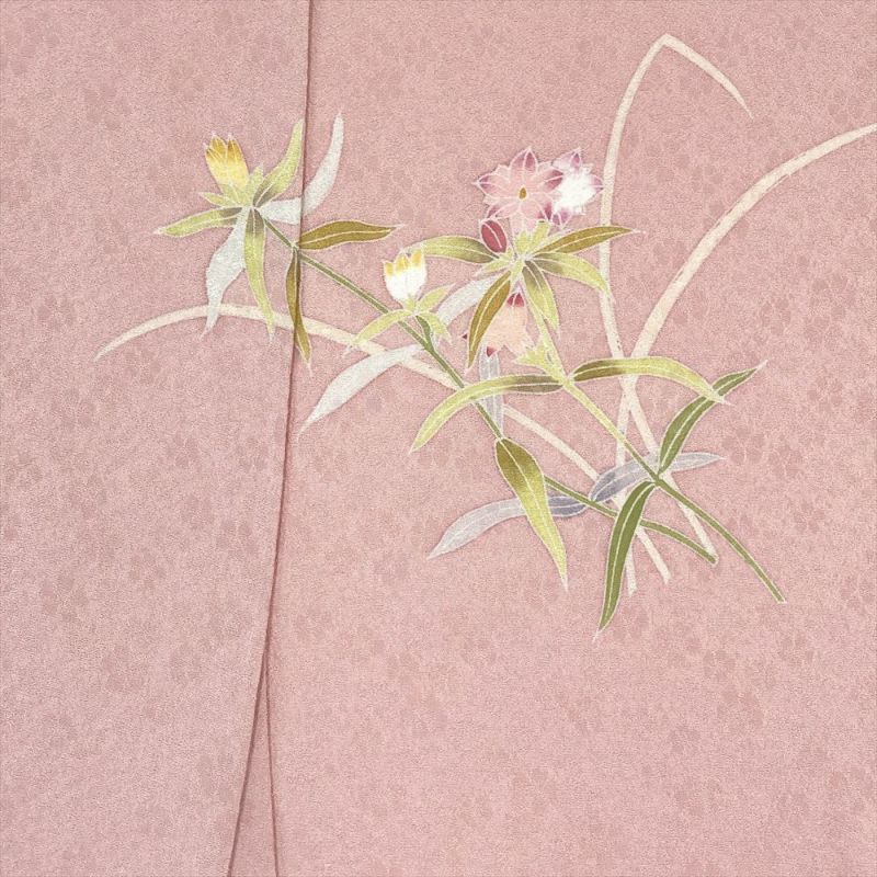 中古） 訪問着 ピンク セミフォーマル 四季花 袷 絹【身丈】160cm【裄