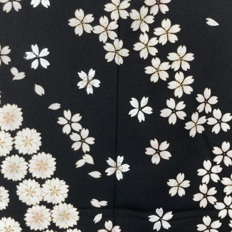 中古） 訪問着 黒 セミフォーマル 桜尽くし 袷 絹【身丈】159cm【裄丈