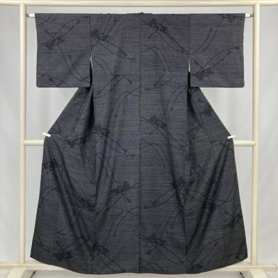 中古） 紬 鉄紺 カジュアル 文箱 袷 絹【身丈】154cm【裄丈】63cm