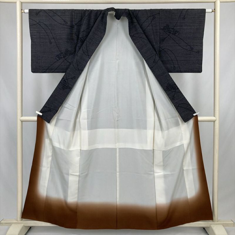 中古） 紬 鉄紺 カジュアル 文箱 袷 絹【身丈】154cm【裄丈】63cm