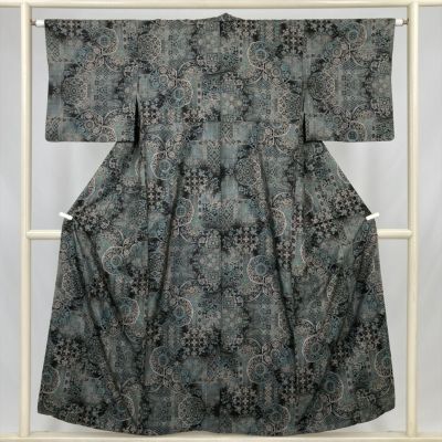 中古） 大島紬 焦げ茶 カジュアル 平安鏡 袷 絹【身丈】147cm【裄丈