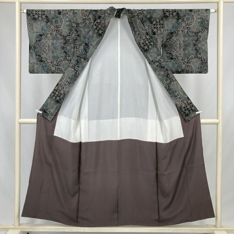 中古） 大島紬 焦げ茶 カジュアル 平安鏡 袷 絹【身丈】147cm【裄丈