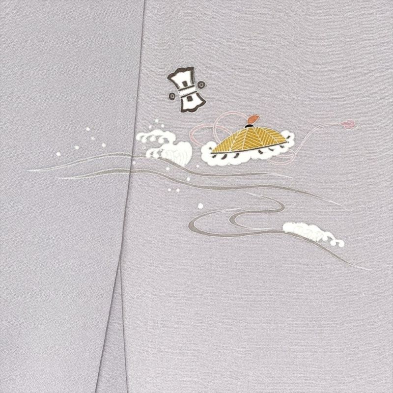 中古） 訪問着 薄藤 紫 セミフォーマル 貝桶 四季花 袷 絹【身丈