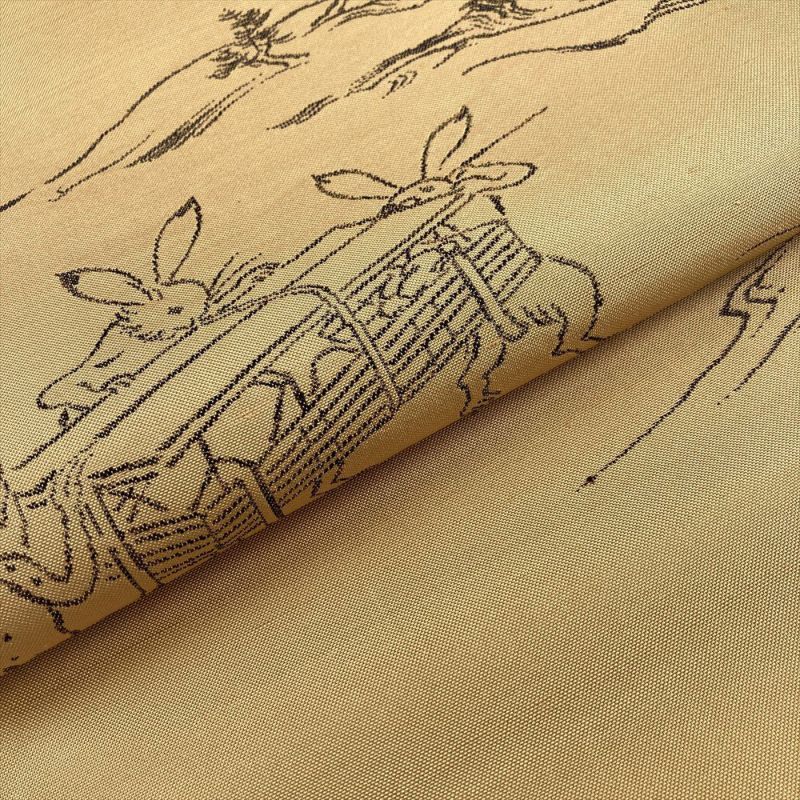 鳥獣戯画 全通 袋帯 河合美術織物 国宝文様 兎 猿 蛙 金糸 正絹 鳥獣戯画 全通 袋帯 河合美術織物 国宝文様 兎 猿 蛙 金糸 正絹