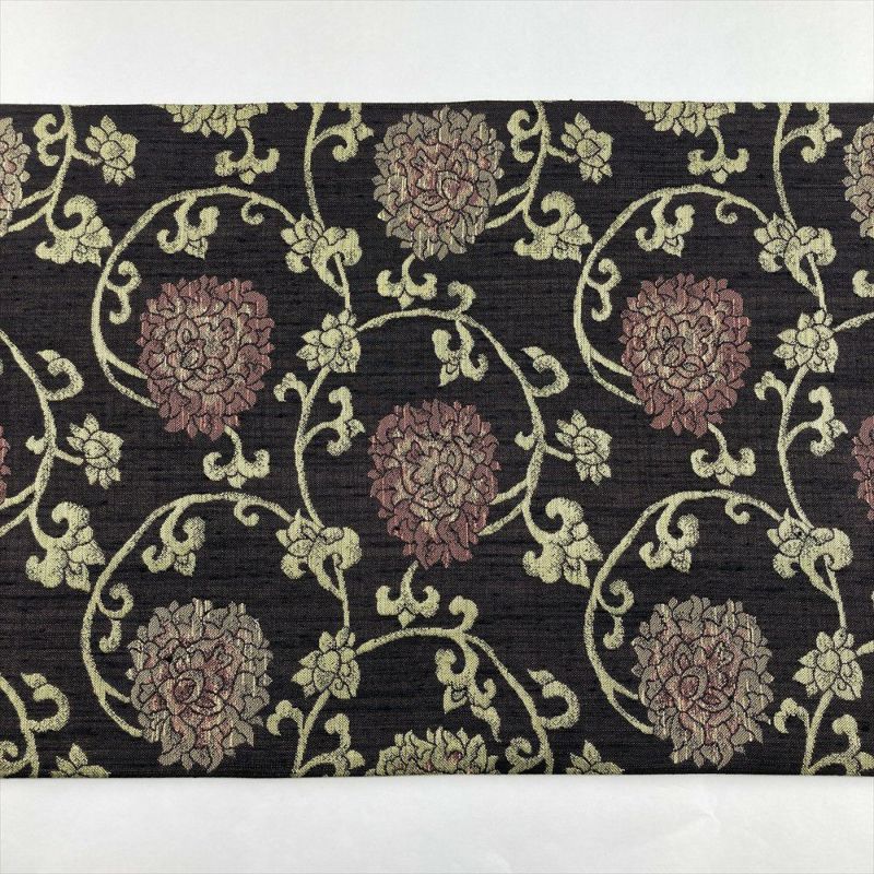 中古）袋帯 黒茶 カジュアル セミフォーマル 六通 織り 牡丹唐草 絹