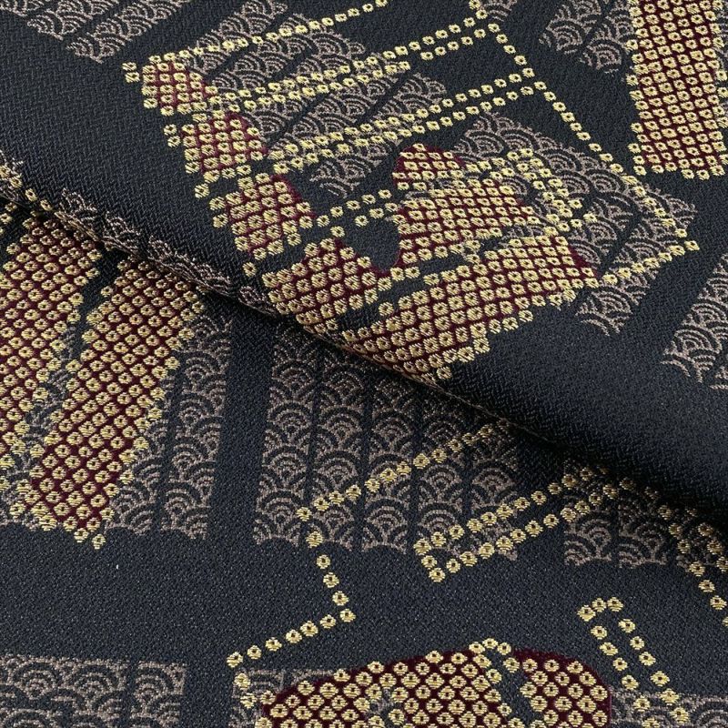 中古）袋帯 黒 カジュアル セミフォーマル 全通 織り 金糸 源氏香