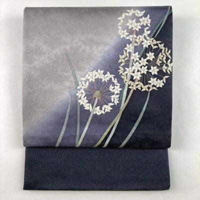 袋帯 銀通し 手染め 濃グレー 花 フォーマル 未使用品 新古品 kp2231 袋帯 銀通し 手染め 濃グレー 花 フォーマル 未使用品 新古品 kp2231