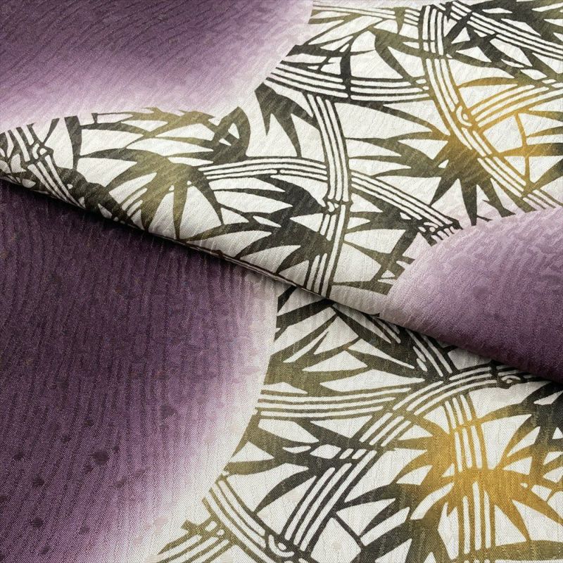 中古）袋帯 濃紫 カジュアル 六通 地紋織り 染め 笹 絹