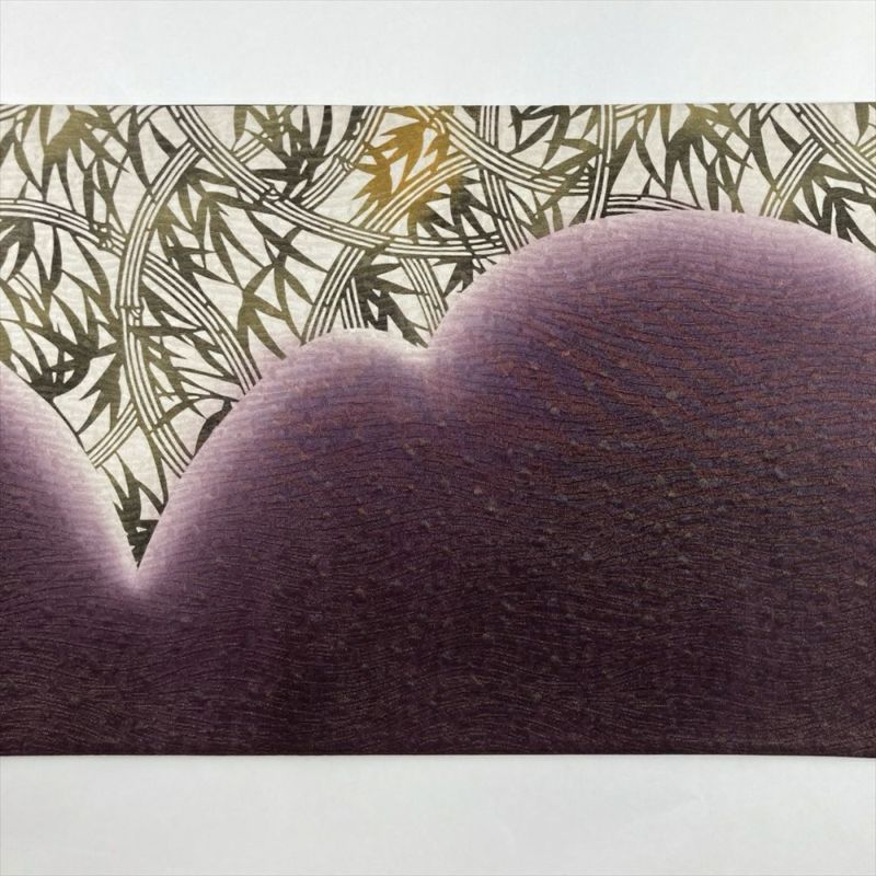 中古）袋帯 濃紫 カジュアル 六通 地紋織り 染め 笹 絹