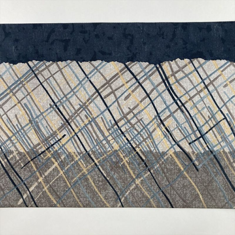 中古）袋帯 グレー カジュアル 全通 牛首紬 染め 変わり斜め格子 絹