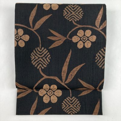 袋帯　笹模様　美しいグラデーション 中古）袋帯 黒茶 カジュアル 六通 織り 笹蔓文 絹