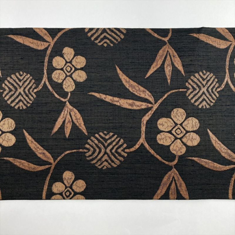 中古）袋帯 黒茶 カジュアル 六通 織り 笹蔓文 絹