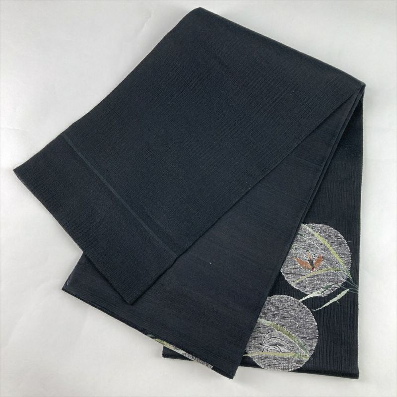 袋帯 六通 紬地 月 満月 幾何学 金糸 スーパー京ガード加工済 袋帯 美品 名品 華文 幾何学 金糸 薄オレンジ 六通 正絹 中古 在庫一掃