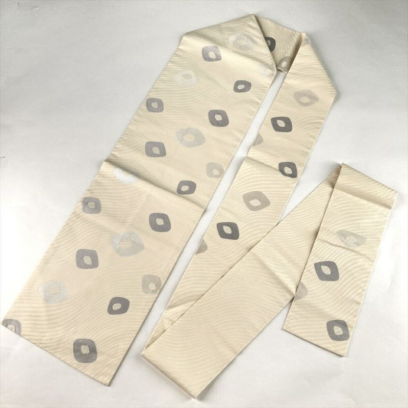 中古）名古屋帯 アイボリー 生成り カジュアル 名古屋仕立て 織り 抽象