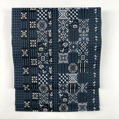 E 美品 夏物 羅 幾何学模様 白黒 全通 正絹 薄物 松葉仕立て名古屋帯 ご専用画面】松葉仕立て 正絹 夏帯 薄物 盛夏 絽綴れ ホワイト系 無地