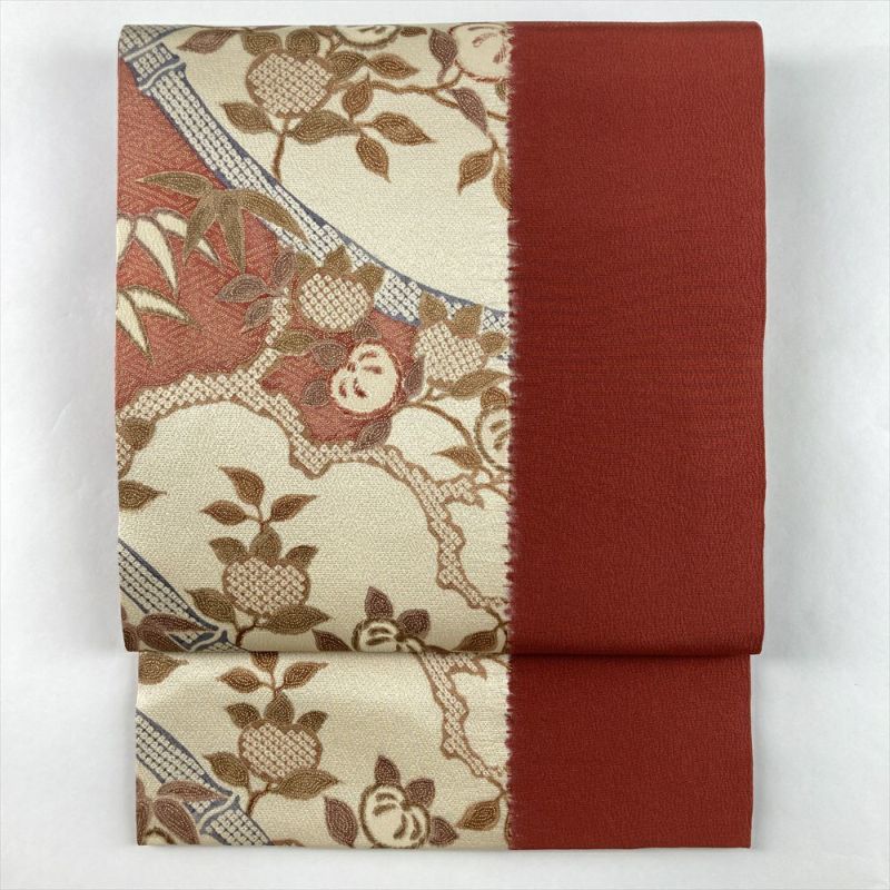 ★専用★美品 開き名古屋帯 紅型染め くすみピンク 3m85cm 縮緬地 正絹 200300981.jpg