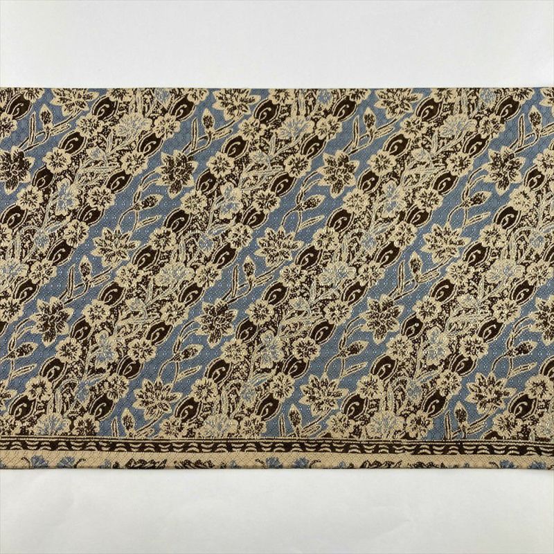 中古）袋帯 茶 水色 カジュアル 全通 染め 斜め取り バテック調 絹