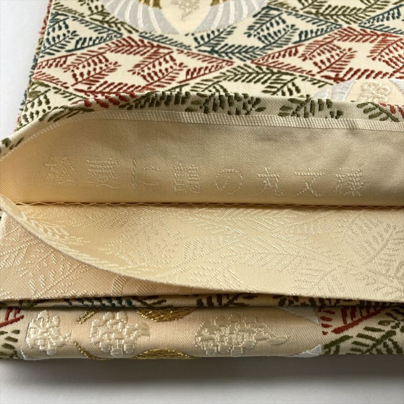 中古）袋帯 白茶 生成り セミフォーマル フォーマル 六通 織り 金糸 菱