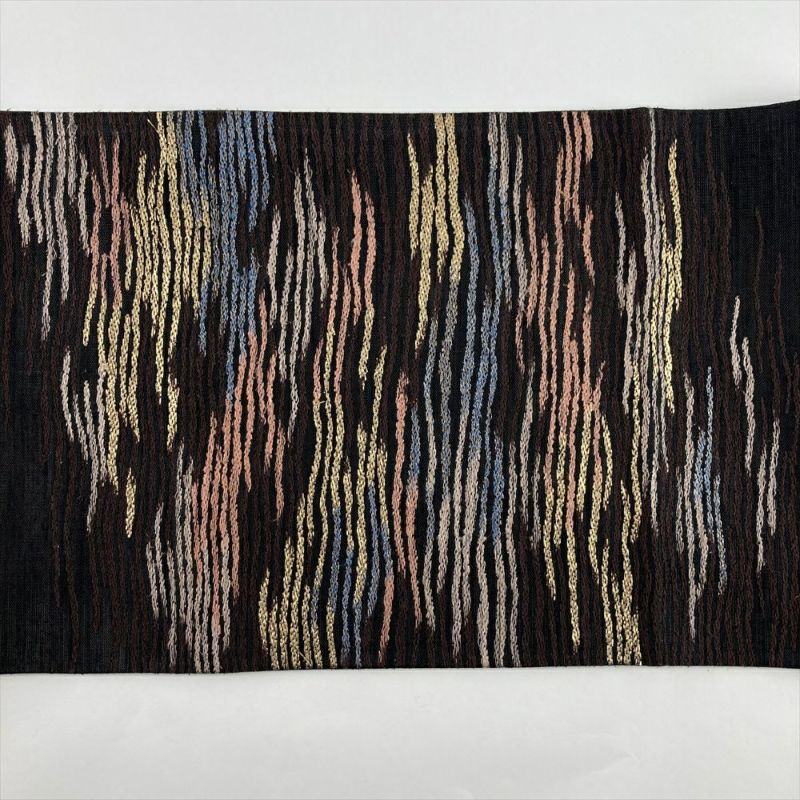 袋帯 モダン 曲線 ニュアンス 正絹 六通 黒地 Q815 袋帯 モダン 曲線 ニュアンス 正絹 六通 黒地 Q815