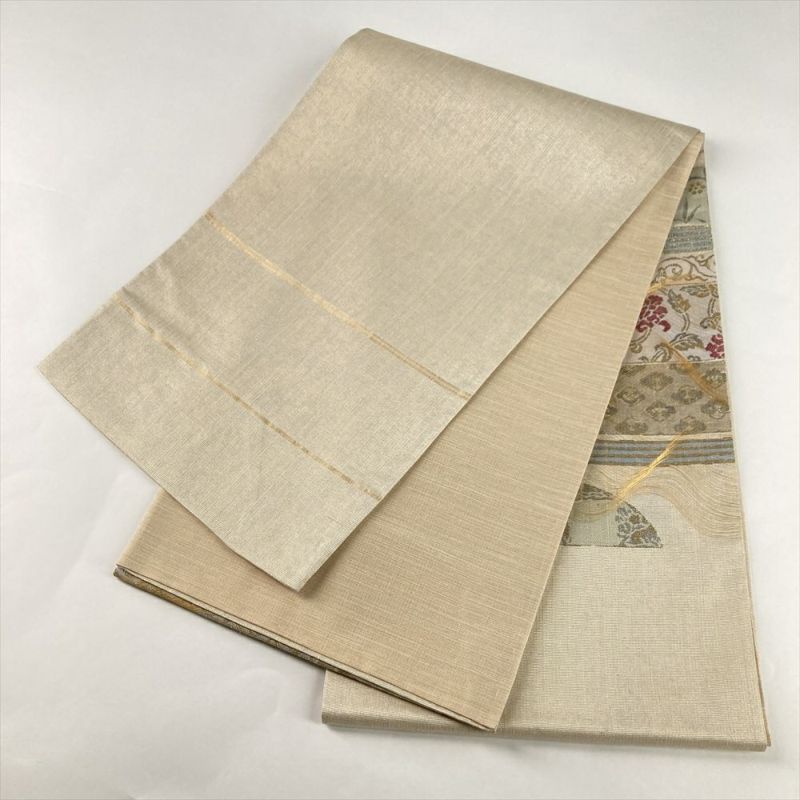 雪三郎の袋帯　撥水加工 薄いベージュ 植物模様 袋帯 雪三郎の袋帯 撥水加工 薄いベージュ 植物模様 袋帯