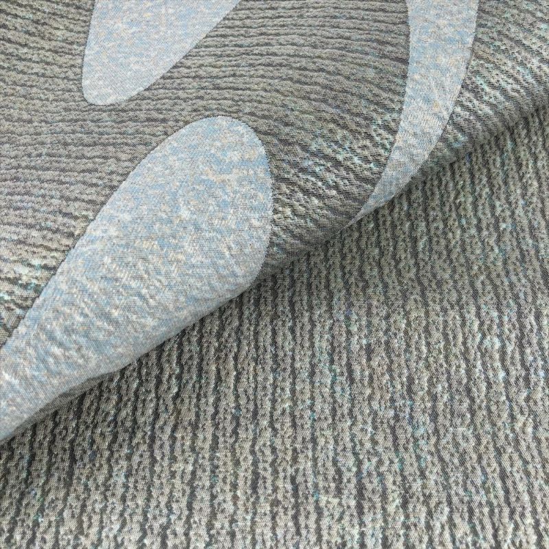 中古）袋帯 グレー 水色 セミフォーマル 六通 織り 本漆津軽箔 流水文 絹