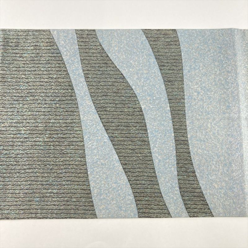 中古）袋帯 グレー 水色 セミフォーマル 六通 織り 本漆津軽箔 流水文 絹