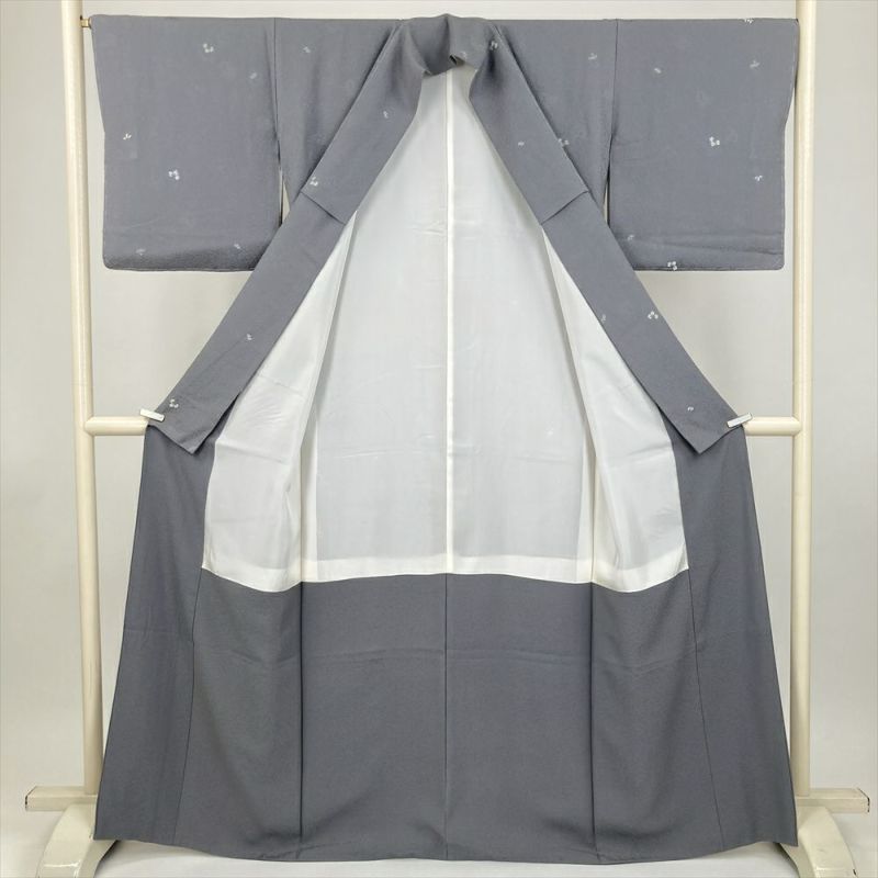 中古） 小紋 グレー カジュアル 唐草 袷 絹 【身丈】161cm【裄丈】67cm