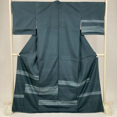 K*U様 【オークション】裄丈70cm 訪問着フルセット くすみ緑風景　正絹 袷 中古） 訪問着 青緑 セミフォーマル ロウケツ染め 袷 絹 【身丈】164cm