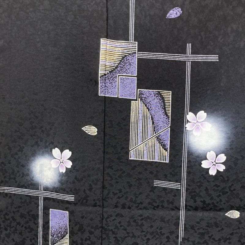 中古） 訪問着 黒 セミフォーマル 桜 袷 絹 【身丈】152cm【裄丈】67cm