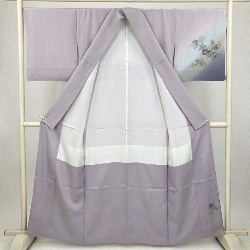 mitsu様御専用。GY-7 紬 薄鼠色　薄紫色　市松模様　段暈し　裄丈長め mitsu様御専用。GY-7 紬 薄鼠色 薄紫色 市松模様 段暈し 裄丈長め